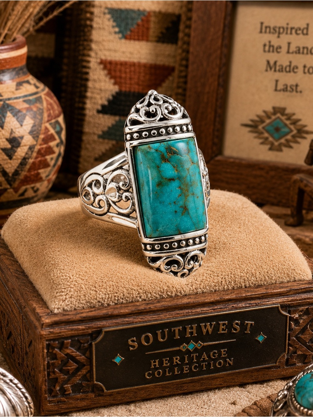 Bali Blue Kingman Turquoise Sterling Silver Rhodium Over Solitaire Ring